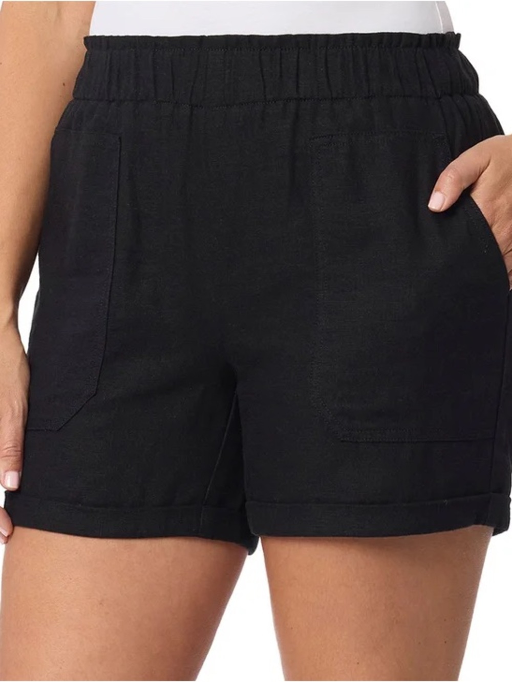 Briggs Women’s Black Elastic-Waist linen blend  Casual Shorts size large